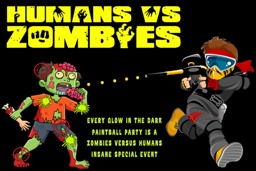 Glow in the dark zombie vs human paintball party